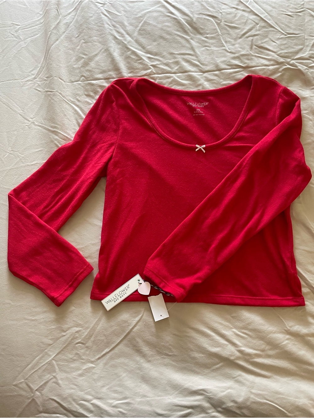 Wallflower Bright Red Long-Sleeve Scoop Neck Top with Bow